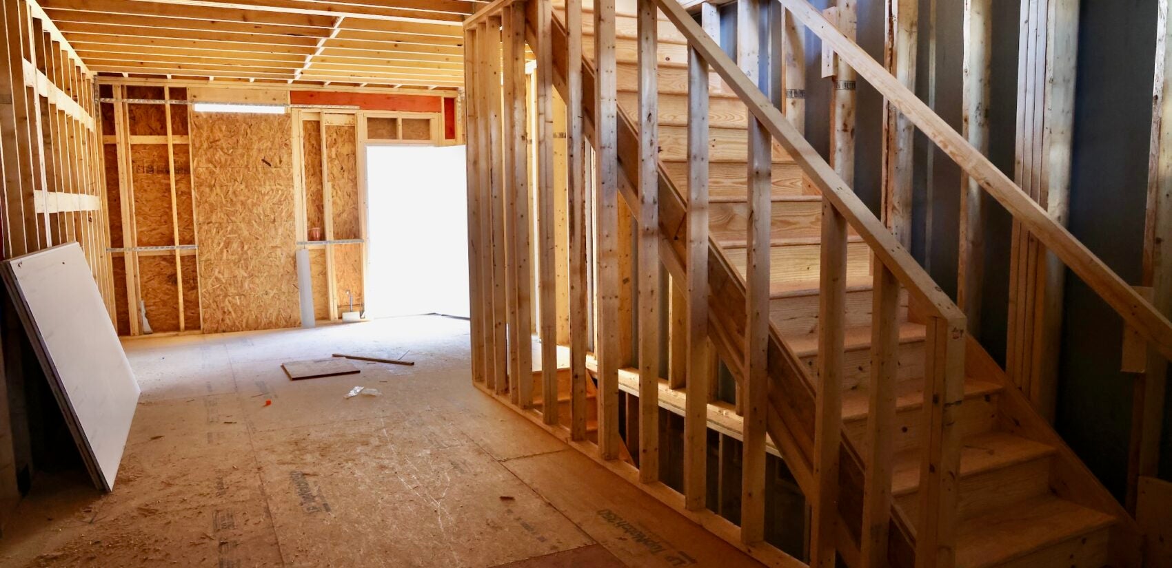 A house is being built at a construction site.