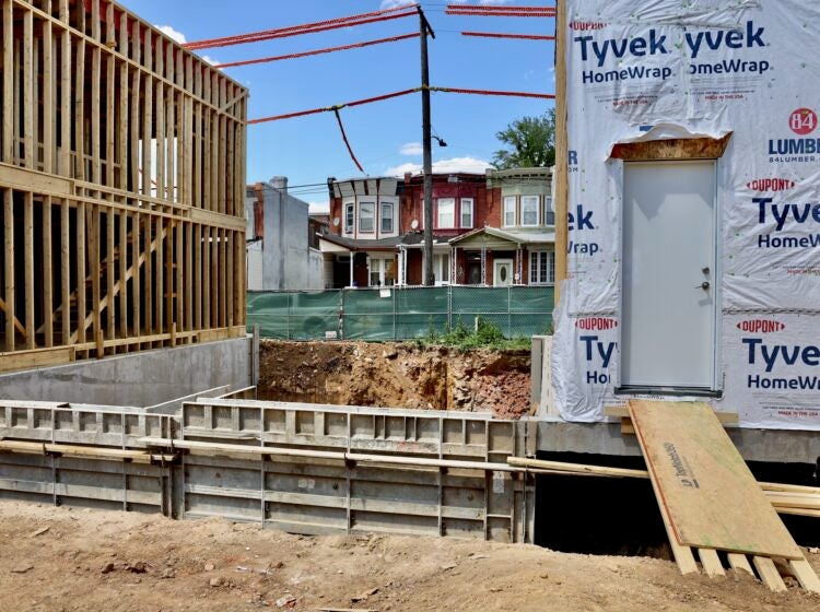 A house is being built at a construction site.