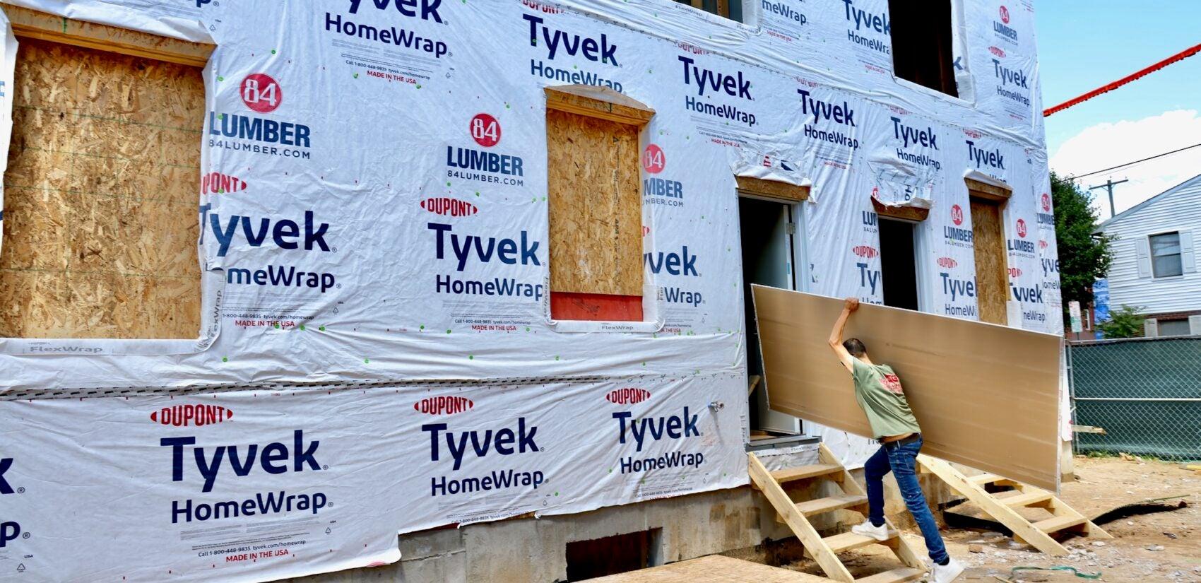 A house is being built at a construction site.