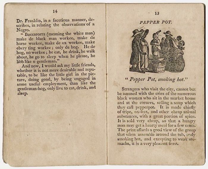 A photo of an archival booklet talking about life in Philadelphia.