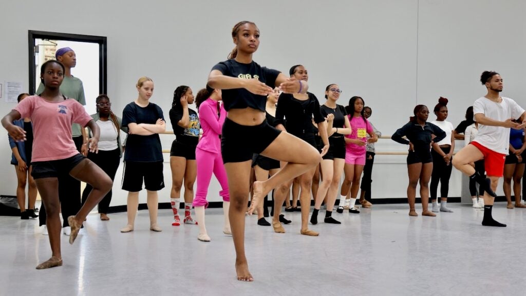 Young dancers take turns on the floor during a weeklong camp