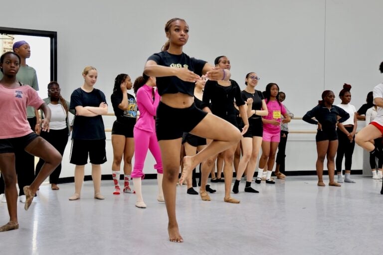 Young dancers take turns on the floor during a weeklong camp