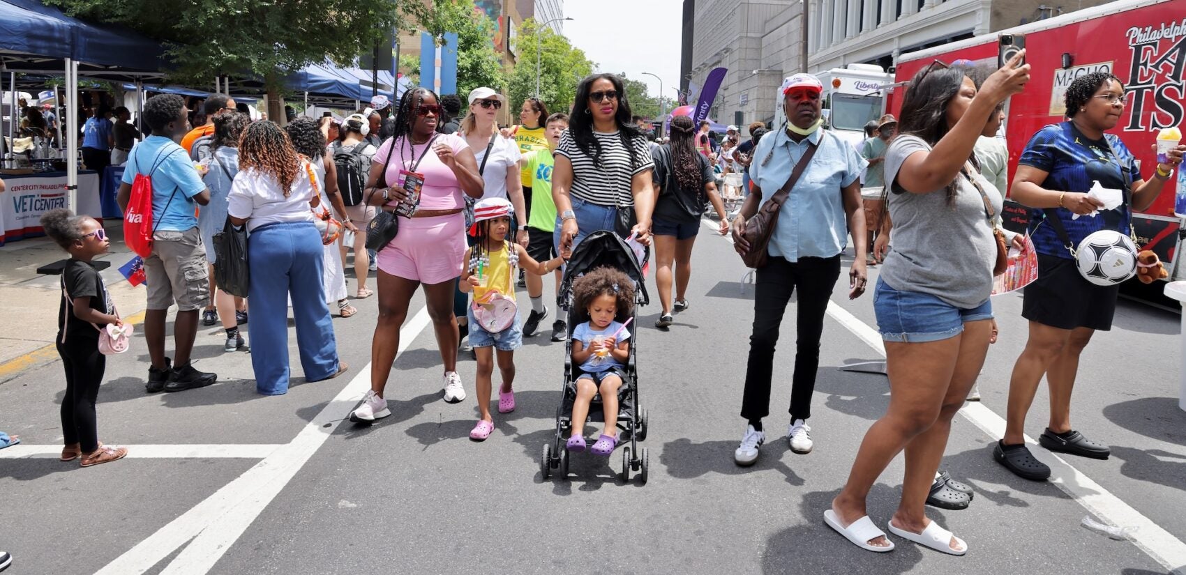 People in the street during the block party.