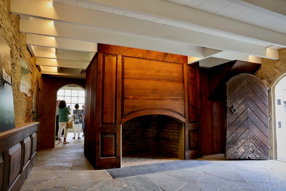 The inside of the granary at Brinton's Mill
