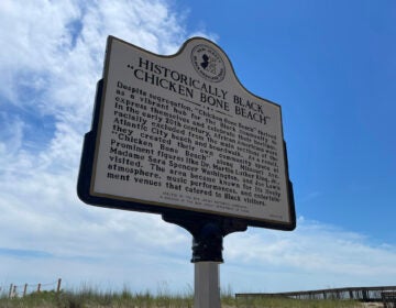 The historical marker for Chicken Bone Beach in Atlantic City, New Jersey unveiled as part of the state's Black Heritage Trail.