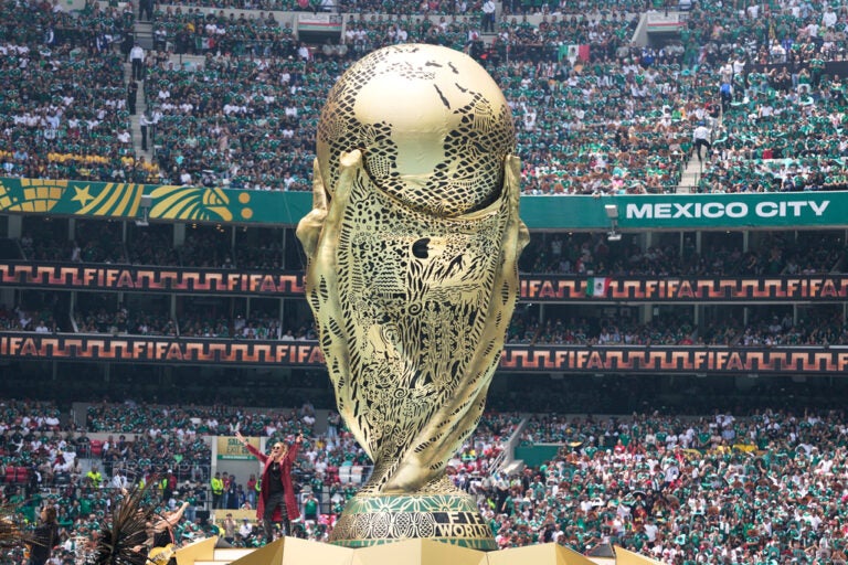 Fher Olvera, lead singer of Mexican pop rock band Mana performs before the start of the World Cup Group A soccer match between Mexico and South Africa in Mexico City, Thursday, June 11, 2026. (AP Photo/Natacha Pisarenko)