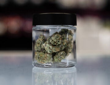 A small jar of marijuana is shown at Tropicanna Dispensary and Weed Delivery in Santa Ana, Calif., Thursday, April 23, 2026.(AP Photo/Jae C. Hong)