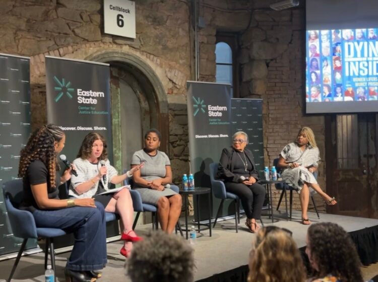 A panel of prison experts and advocates, moderated by Cherri Gregg (left), discussed the history of women’s incarceration at Eastern State Penitentiary on May 20, 2026. | JOLYNE BYRD

This episode is from Dying on the Inside: Women Lifers at Muncy Prison, a podcast production from Create Genius Media (founded by Studio 2 co-host Cherri Gregg) and Temple University’s Logan Center for Urban Investigative Reporting. 
