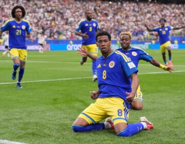 Curacao player celebrating after scoring a goal