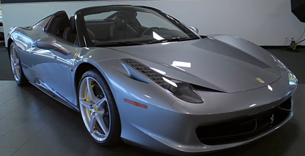 A silver Ferrari.