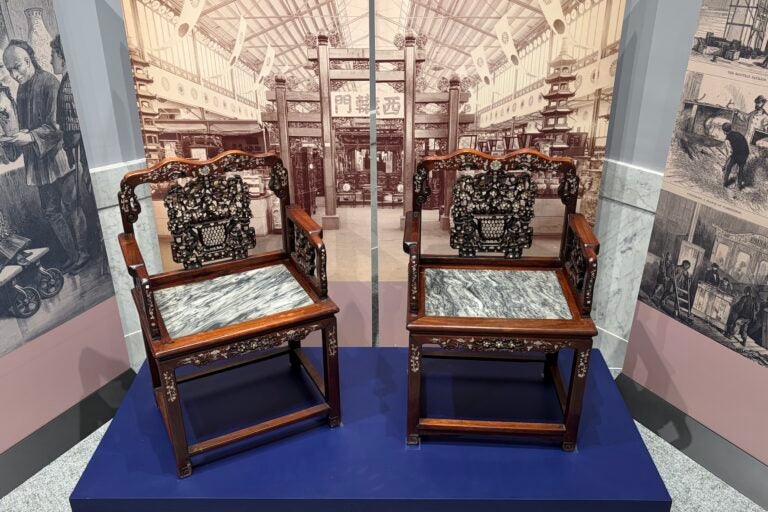 Two chairs on display.