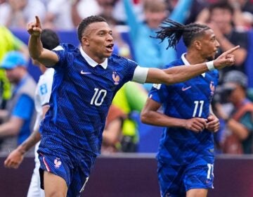 Iraq France WCup Soccer France's Kylian Mbappe (10) celebrates after scoring his team's first goal