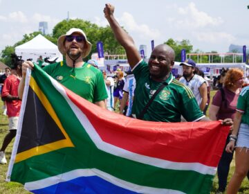 Mlamuli Mhlongo (right) came to the FIFA World Cup fan festival