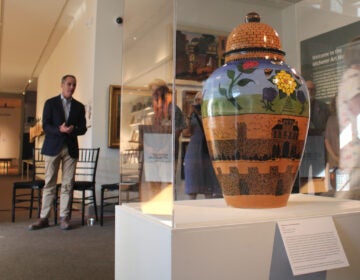 An intricately designed ceramic vase.