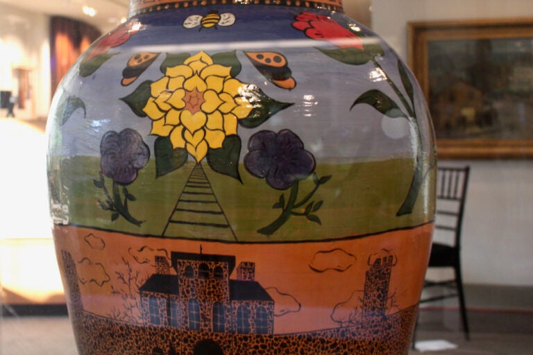 An intricately designed ceramic vase.