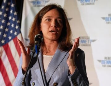 Rebecca Bennett, Democratic candidate for New Jersey's 7th Congressional District, speaks during a primary election night watch party after winning the Democratic nomination Tuesday, June 2, 2026, in Bridgewater, N.J