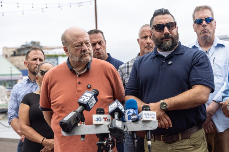 IBEW representatives speaking at a press conference about the PECO strike.
