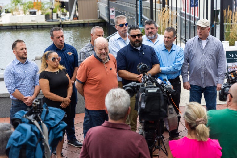 IBEW representatives speaking at a press conference about the PECO strike.