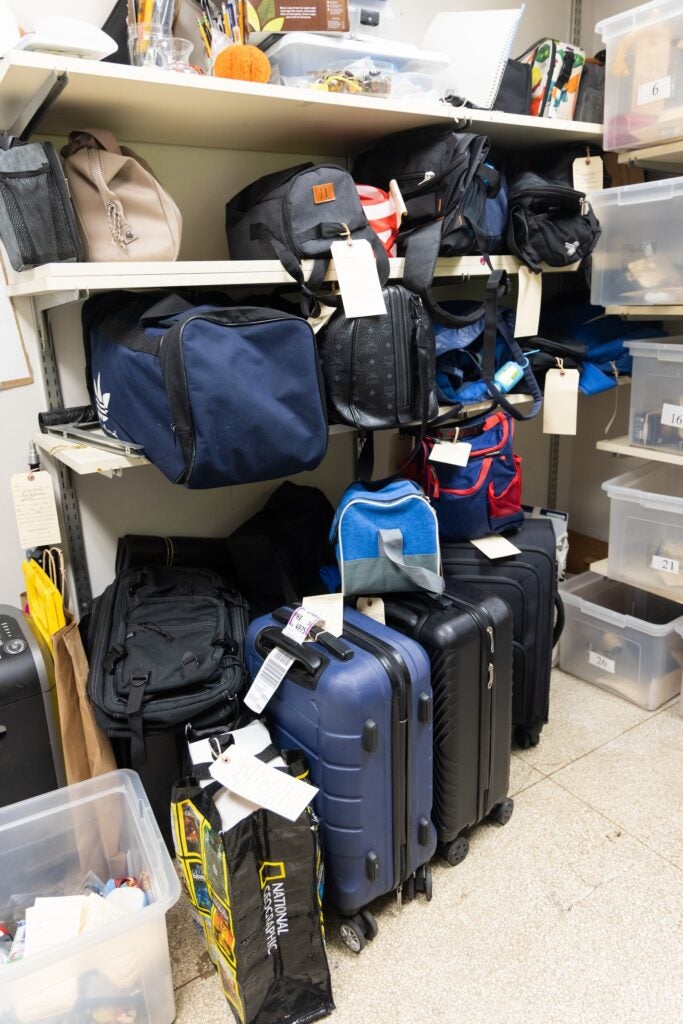 Luggage left behind on Regional Rail trains in the lost and found room