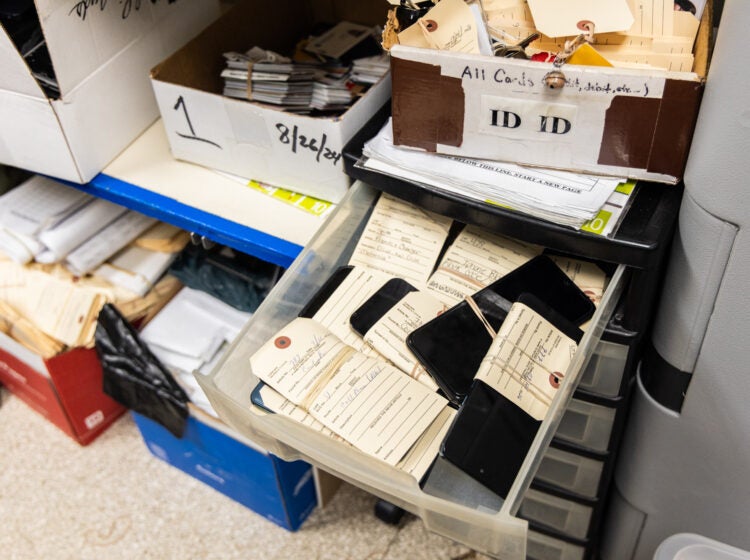 A bin of cell phones found on SEPTA Regional Rail