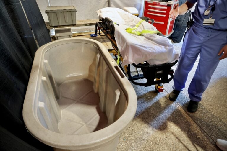 In the medical tent at FIFA Fan Fest at Lemon Hill, a large plastic tub can be filled with ice
