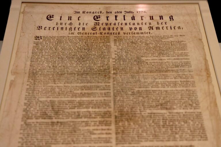 The first translation of the Declaration of Independence was in German. This broadside, on display at the Museum of the American Revolution