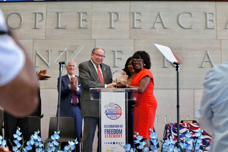 Philadelphia Mayor Cherelle Parker presents the Philadelphia Freedom Award