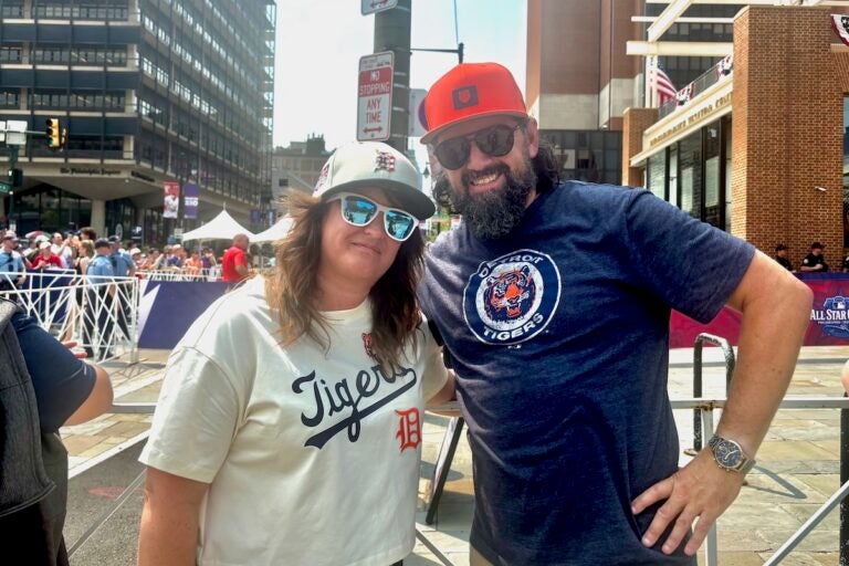 Sam Torres and Melissa Bedell at the 2026 All-Star Red Carpet Show on Independence Mall