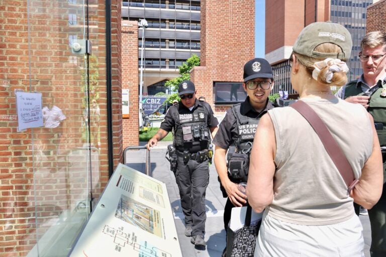 Officers engaging with Sandra Shachar-Krasnoff.