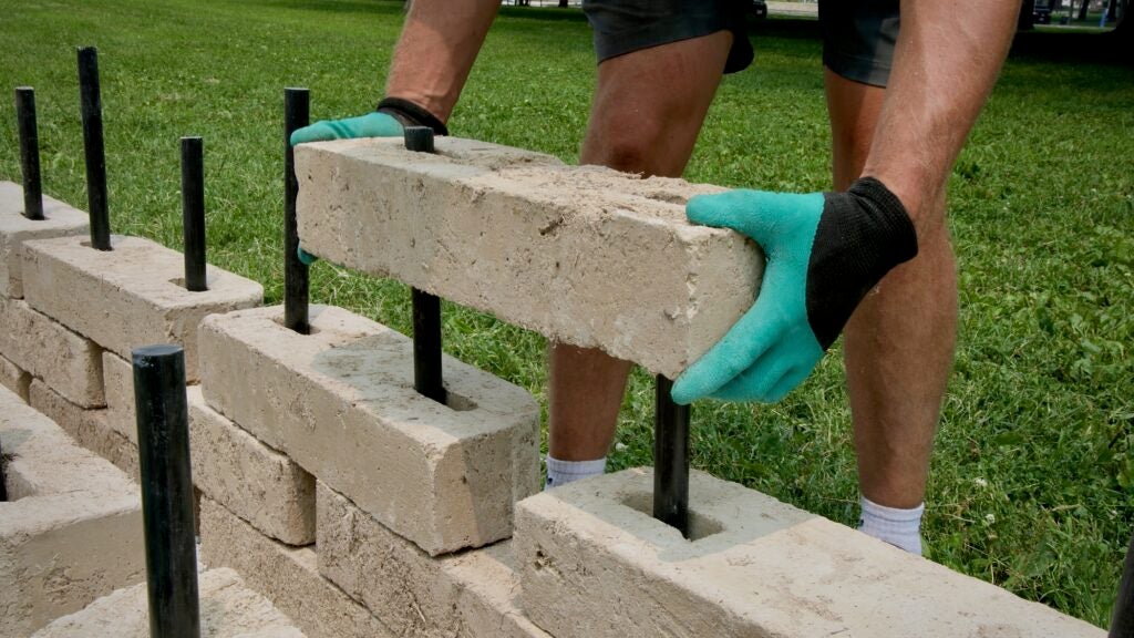 Jeff Richards with his flaxcrete blocks