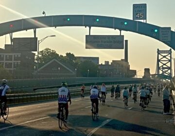 ben-to-the-shore-bike-ride-2026-5 bikers bicycling on Ben Franklin Bridge