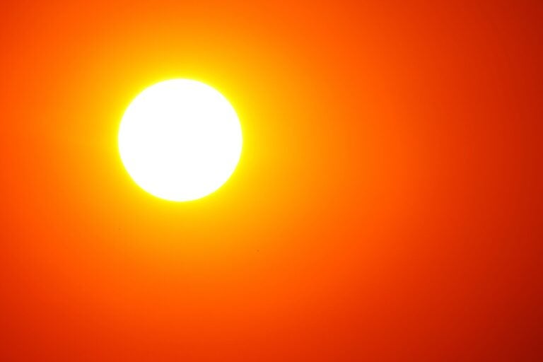 Blazing sun in the sky.