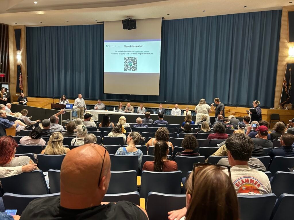People packed a high school auditorium in Bucks County