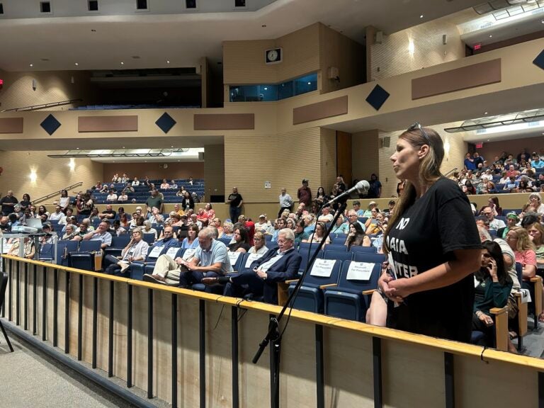 People packed a high school auditorium in Bucks County on Tuesday