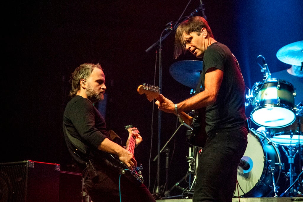 Nick Harmer, left, and Ben Gibbard of Death Cab for Cutie perform at the All In Music & Arts Festival