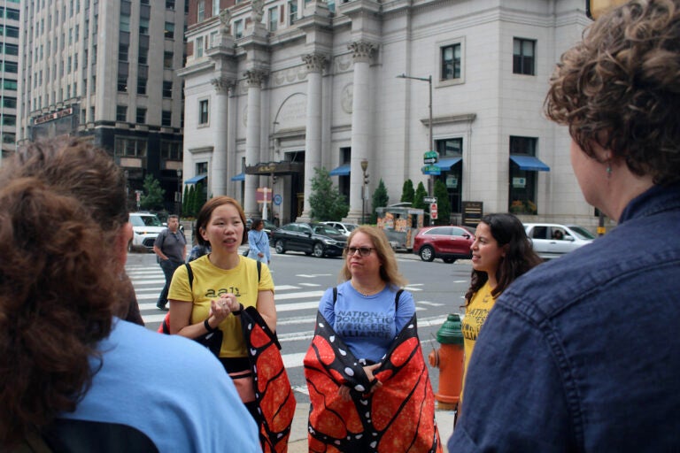 Vivian Chang speaks alongside other Immigrant rights advocates