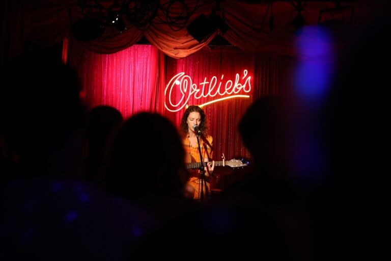 Mallory Hawk singing and playing guitar onstage