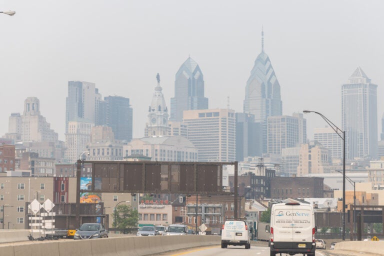 Smoke from wildfires in the Canadian province of Ontario left a haze over Philadelphia’s skyline