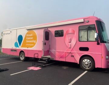 screening-bus-del-sgrossi-2026-07-22-1 A large pink bus that is used as a mobile mammography site.