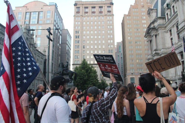 People at a vigil outside of Philadelphia City Hall.
