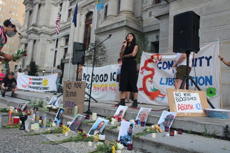 People at a vigil outside of Philadelphia City Hall.