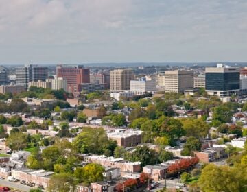 Aerial Cityscape of Wilmington, DE Aerial shot of downtown Wilmington in New Castle County, Delaware on an overcast day in Fall.