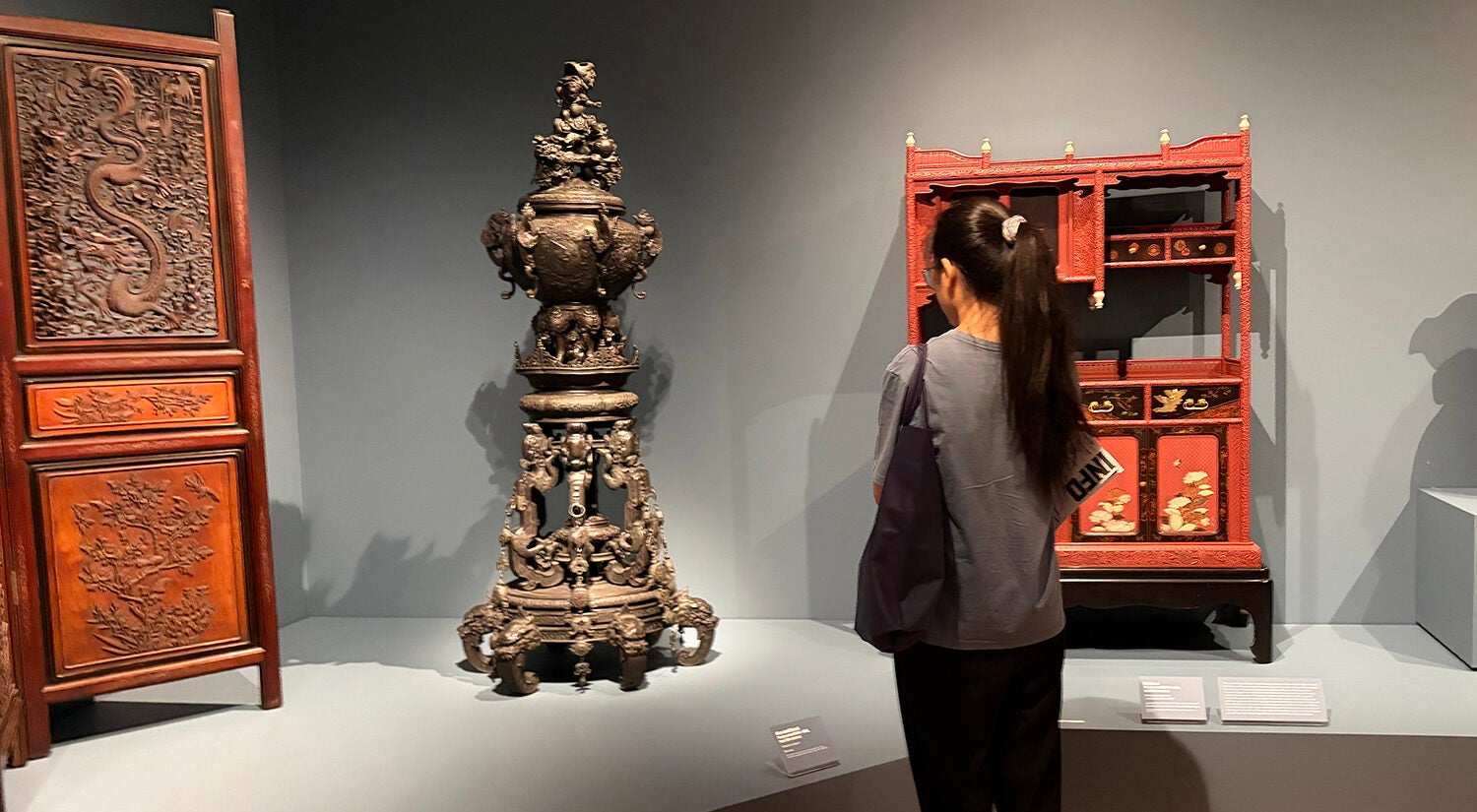 A visitor looks at the 