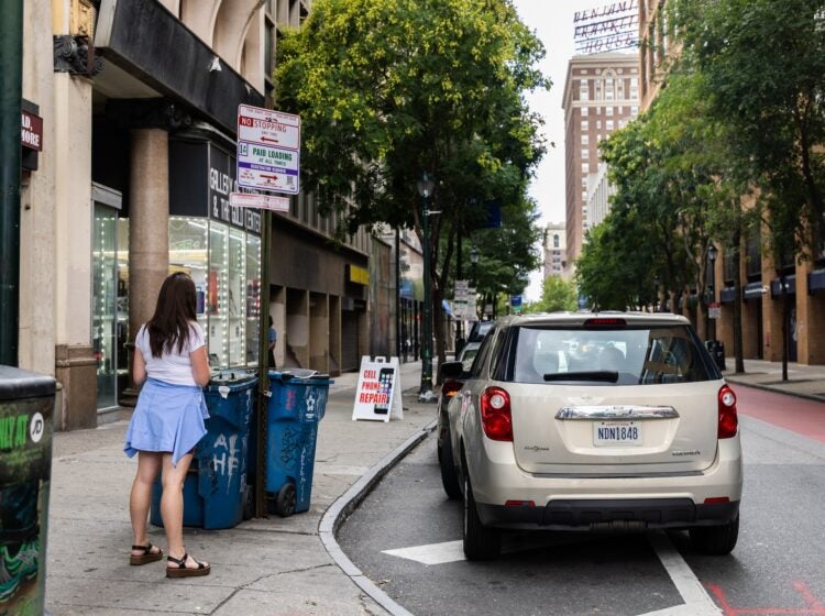 A user of the loading zone at 11th and Chestnut streets in Philadelphia