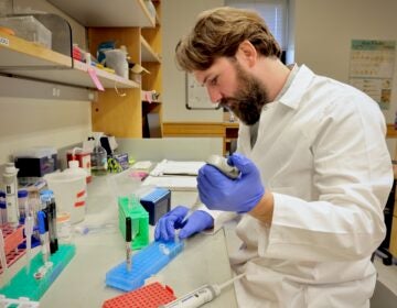 2026 07 27-e lee-philadelphia university of pennsylvania-researcher lab Lucas Restrepo is examining a specimen in his at lab at University of Pennsylvania.