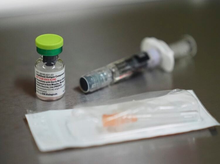A vial of the measles, mumps and rubella (MMR) vaccine is pictured at International Community Health Services, Wednesday, Sept. 10, 2025, in Seattle. (AP Photo/Lindsey Wasson)