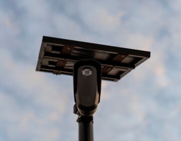A Flock Safety license plate reader is seen along a public road, Oct. 16, 2025, in Houston. (AP Photo/David Goldman, File)