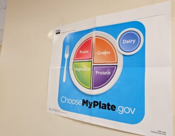 Posters about healthy eating and nutritious foods hang on the wall
