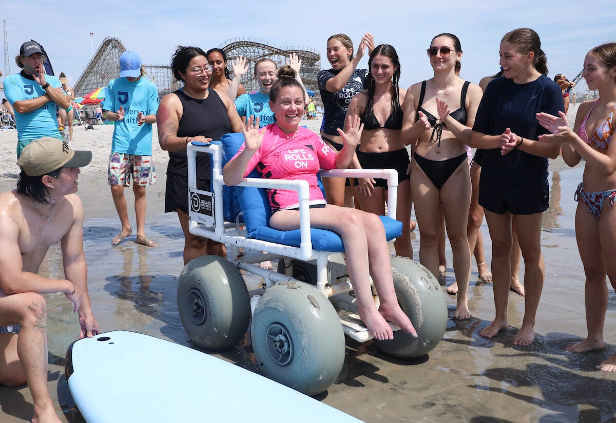 Amanda Parezo on the beach with others