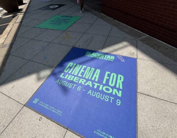 blackstar-film-festival-2026 The sidewalk outside of the Kimmel Center, with a tile promoting the BlackStar Film Festival